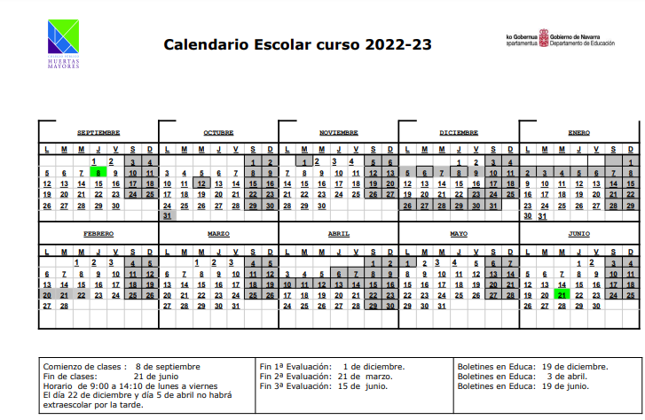 Calendario Escolar CP Huertas Mayores Ikasnova